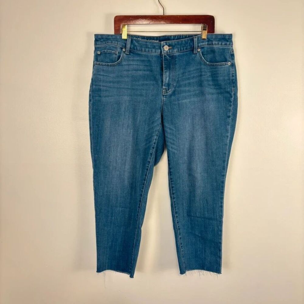 Talbots Flawless Girlfriend Jeans Womens 16W Blue Ankle Raw Fray Hem Stretch